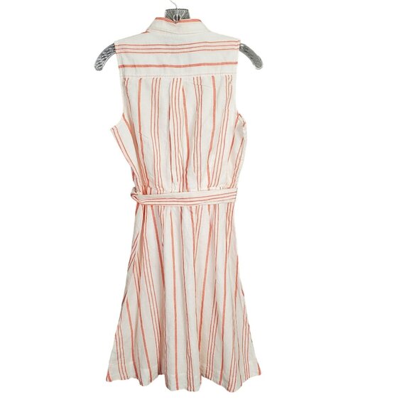 J Crew NWT Size 4 Dress Linen Full Button Front Sleeveless Stripe Belt Tie Long - Picture 3 of 13